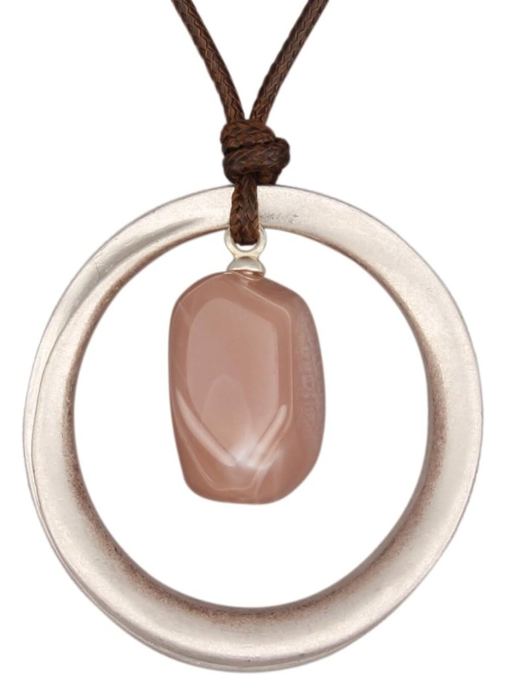 Women's Boho Silver Textured Hoop Pendant Necklace Pink Resin Stone Choker
